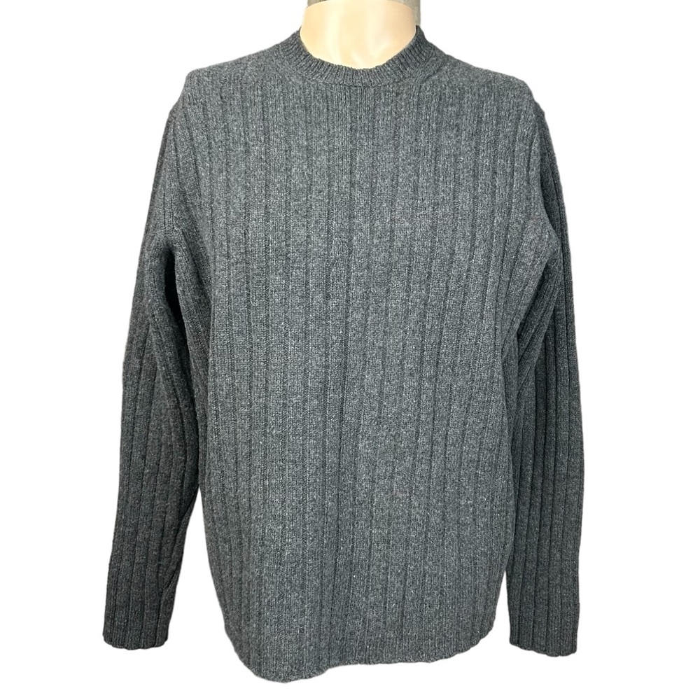 Gap Vintage Lambswool Sweater Medium Pullover Ribbed Fisherman Gray Unisex Crew